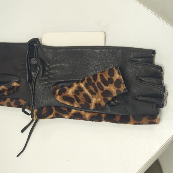 Zara  Leopard animal print leather Fingerless  gloves NWT - Picture 4 of 7